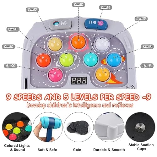 Hammer Mole Game for Toddler, Toys for 3-12 Year Old Boys and Girls, Kids Whack Pound Game,Gifts for 3 4 5 6+ Year Old Boys, Interactive Educational Toy with Sound and Light, PK Mode with 2 Hammers thumbnail 3