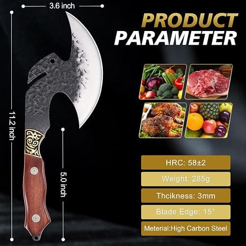 Topfeel Viking Knife Butcher Meat Cleaver Cutting Boning Knife Chinese Kitchen Axe with Sheath for Home & Outdoor BBQ Camping Knives Gift for Men Chirstmas Birthday thumbnail 2