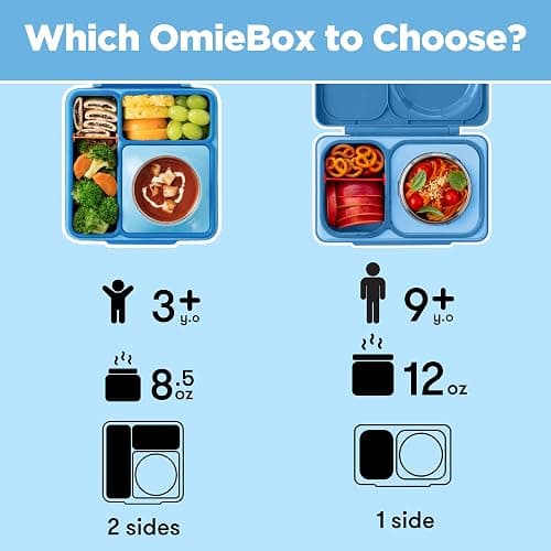 OmieBox Bento Box for Kids - Insulated Bento Lunch Box with Leak Proof Vacuum Insulated Food Jar - 3 Compartments, Two Temperature Zones (Blue Sky) thumbnail 9
