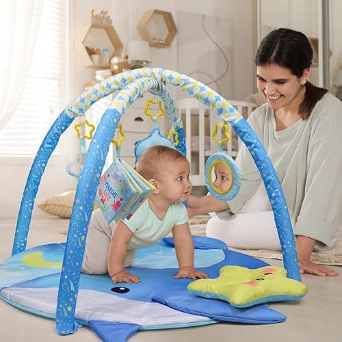 Dr.Rapeti 31x31inch Baby Play Mat, Activity Baby Play Gym with Arch, Playmats & Floor Gyms, Detachable Mirror and Squeaky Soft Set, Thick Non-Toxic Playmats thumbnail 3