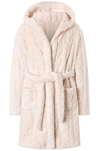Umeyda Girls & Womens Twist Fleece Robes, Hooded Soft Warm Bath Robe for Kids Womens Fuzzy Bathrobe for Gifts - Image 1