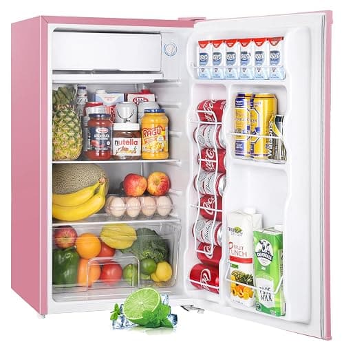 Upstreman 3.2 Cu.Ft Mini Fridge with Freezer, Single Door Mini Fridge, Dorm Fridge, Adjustable Thermostat, Mini Refrigerator for Bedroom, Office, Dorm, Pink-BR321 - Cameo Pink - Image 1