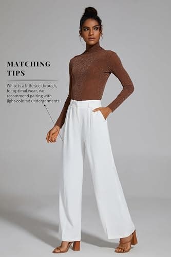 FUNYYZO Wide Leg Pants Women's High Elastic Waisted in The Back Business Work Trousers Long Straight Suit Pants thumbnail 4