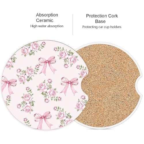 Ceramic Car Coasters – Absorbent Car Cup Holder Coaster Set for Women, Cute Aesthetic Car Accessories for Girls, 2 Pack (Blush) thumbnail 5