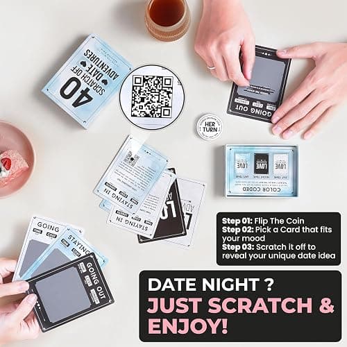 40 Scratch Off Date Night Adventure Cards – Fun, Exciting & Romantic Couples Game – Ideal Gifts For Anniversary, Bridal Shower Gift – Perfect For Couples, Boyfriend, Girlfriend, Women & Men, Him - Her - Blue thumbnail 6