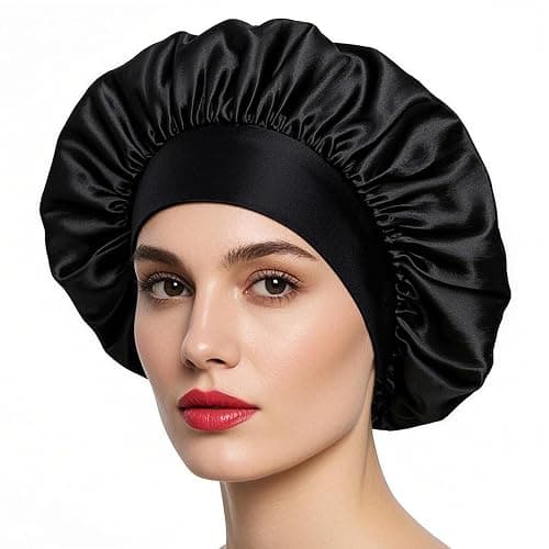 iLamvie Bonnet Satin Cheveux Nuit, Bonnet De Nuit Satin, Bonnet Soie Cheveux Nuit Bonnet Cheveux Nuit Pour Femmes Cheveux Longs Cheveux Bouclés(Noir) - Image 1