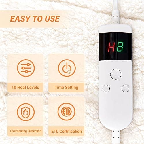 Heated Blanket Heated Throw, Electric Blanket 50"x60" Heating Blanket with 8 Hours Auto Off 10 Fast Heating Levels Machine Washable Sherpa Heated Blanket with Overheating Protection thumbnail 3