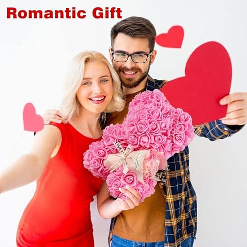 K KYMAKE Rose Bear Gift for Mom, Mothers Day Preserved Rose Teddy Bear with Gift Box & Greeting Card – Handmade Flowers Bear for Women, Anniversary, Birthday Gifts for Her thumbnail 5
