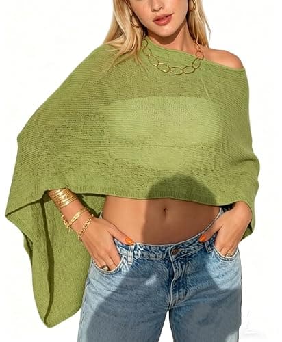 Women Sheer Poncho Top Lightweight Knit Crochet Shrug Bolero Mesh Batwing Sleeve Sweater Cover Up Beachwear thumbnail 5