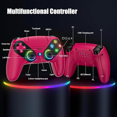 Nonbliep LED for PS5 Controller, for PS5 Slim/Pro/PC, Wireless Controller with 9 Colors RGB Light/Dual Vibration/Turbo/3.5mm Audio Jack/Speaker/Programmable for Playstation 5 Controller thumbnail 3