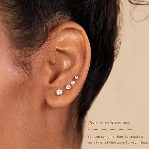 5 Pairs 14K Gold Plated Stud Earrings for Women, Hypoallergenic Earring Sets for Multiple Piercing, Premium Cubic Zirconia Studs Earrings for Women thumbnail 2