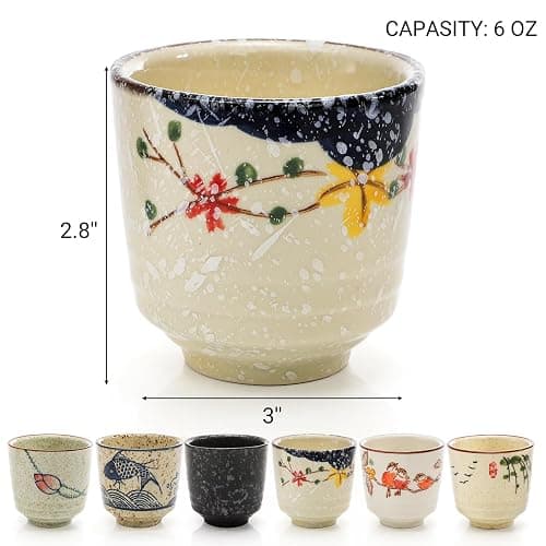 Nagpew 6 Pieces Japanese Tea Cups, 6 Oz Ceramic Coffee Cup | No Handle Teacup Matcha Mug with Good Heat Retention for Latte, Juice, Gift, Dishwasher Safe thumbnail 3