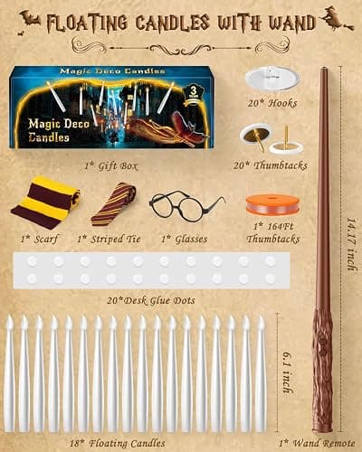 Floating Candles with Wand Remote 18PCS - Christmas Hanging Candle with Glasses, Tie, Scarf, Magic Flameless Taper Candles Floating Lights Gifts for Xmas Decorations Wedding Birthday Party Decor thumbnail 2