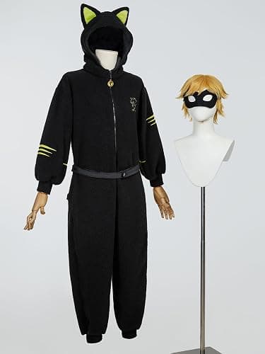 Micotaku Miraculous Unisex Cat Noir Onesie Pajama Set Officially Licensed Cospaly Costume Onesie Paw Gloves Eye Mask Belt thumbnail 2
