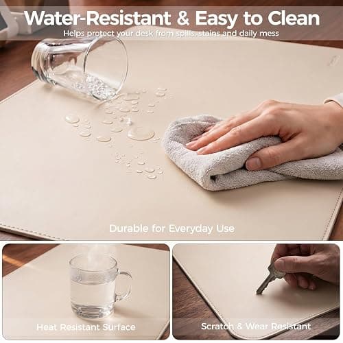 PROMATTOO Large Desk Pad Non-Slip Desk Mat Protector for Keyboard Mouse Waterproof Vegan Leather Surface Faux Leather Laptop Mat Smooth Mouse Pad Premium Gift Tube Warm Beige 23.6" x 13.7" thumbnail 8