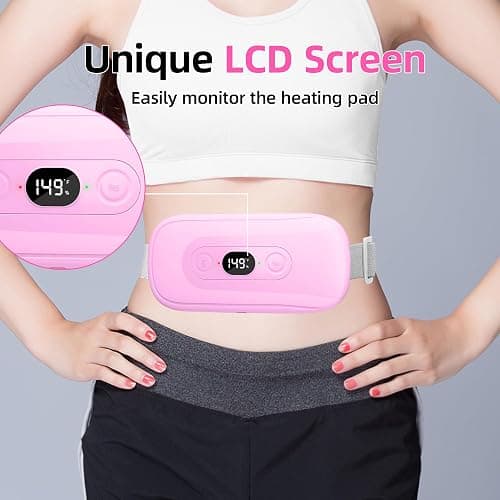 Portable Heating Pad Period Cramps: 2 Timer 6 Heat Levels 6 Vibration Modes Cordless Electric Heating Pad for Back Pain Relief Menstrual Heating Pad Christmas Stocking Stuffer Pink thumbnail 4