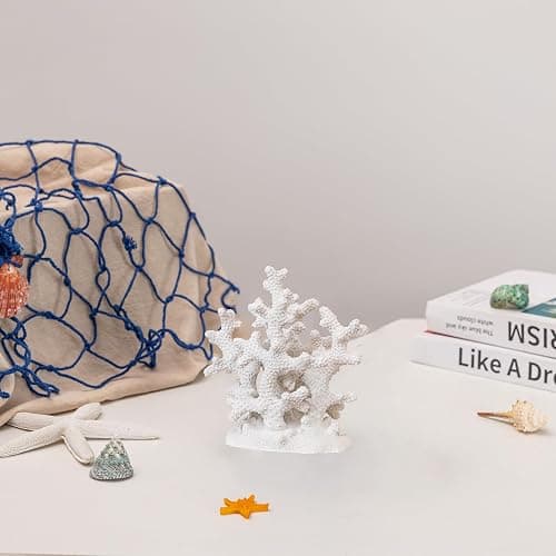 Elegondrar 7.1" H White Coral Decor, Resin Statue, Nautical Decorations for Home, Bedroom, Bathroom, Living Room, Beach/Coastal/Ocean Themed Cabinet Shelf Tabletop Decor thumbnail 6