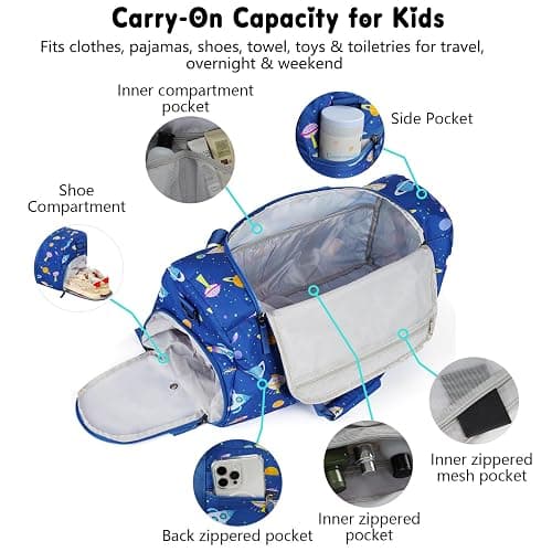 Vipdeal Boys Duffle Bag for Travel, Kids Duffle Bag Large Weekender Overnight Bags with Kids Toiletry Bag Set Shoe Compartment Carry on, Space Blue thumbnail 3