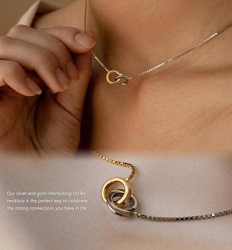 NUZON Sunburst Heart / 2-Tone Interlocking/CZ Evil Eye/Single Pearl/Love Heart Pendant Necklace for Women 18K Gold Chain Necklace Protection Prayer Faith Jewelry thumbnail 5