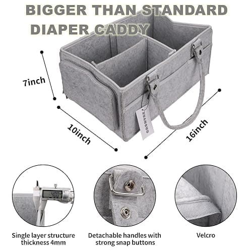 XUANGUO Baby Diaper Caddy Organizer with Handle - Gender Neutral Nursery Storage Bin Basket - Portable Tote Bag - Car Organizer - Newborn Essentials - Grey thumbnail 3