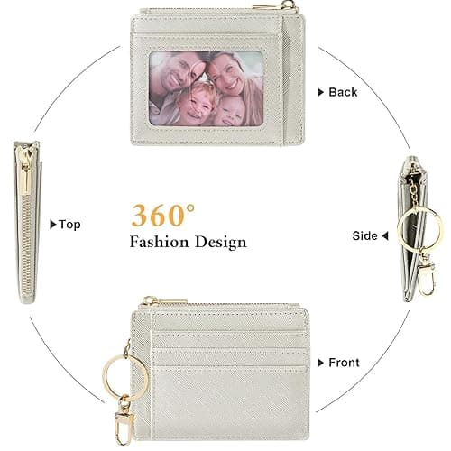 Sodsay Card Case Slim Front Pocket Wallet for Women Credit Card Holder with Keychain - CH Silverish Gold thumbnail 4