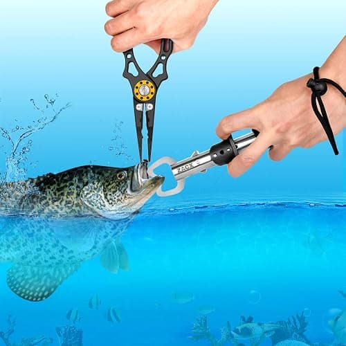 ZACX Fish Lip Gripper Pliers - Upgraded Muti-Function Hook Remover and Split Ring Pliers for Fly Fishing, Ice Fishing, Fishing Gear - Gift for Men (Package B) thumbnail 2