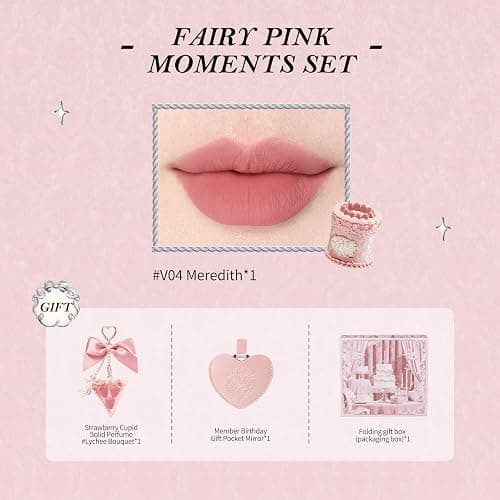 Flower Knows Strawberry Cupid 4-Piece Makeup Gift Box Set-Fairy Pink Moments Set, Lip Cream + Solid Perfume + Pocket Mirror + Folding Gift Box(01 Fairy Pink Moments Set) thumbnail 2
