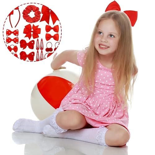 Radsocken 48Pcs Girls School Red Hair Accessories Kit Red Bow Hair Clips Headband Ponytail Holder Elastics Bands Ribbon Hair Barrettes Hair accessories for girls Birthday Gift thumbnail 7
