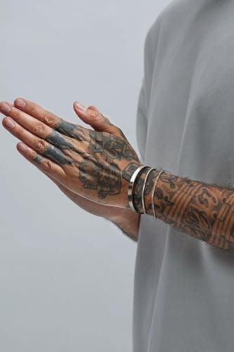 HEVOCY Stacked Bracelets for Men Women: 3 Pcs Bracelet Set Cuff Bangle/Cuban Link/Snake Chain Adjustable Layered Bracelet Stainless Steel Bracelets for Mens Jewelry Gifts for Him thumbnail 2