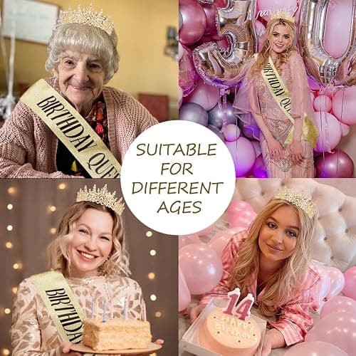 TOBATOBA Birthday Queen Sash and Crown for Women - Gold Rhinestone Tiara and Sash Set for Birthday Decorations Outfits for Women thumbnail 6