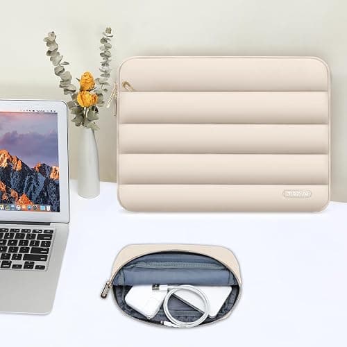 MOSISO 15-15.6 inch Laptop Case, 16 inch Puffy Laptop Sleeve Compatible with MacBook Pro 16, HP Dell ASUS Acer Toshiba Lenovo Notebook Computer, Polyester Horizontal Bag with Small Case, Sand thumbnail 5