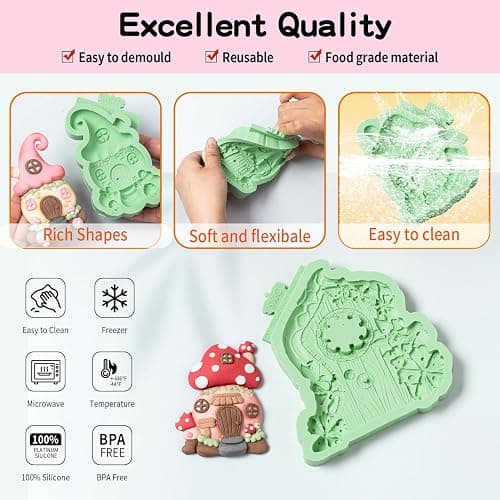 KALAIEN Fairy Garden Silicone Mold, Fairy Gnome Silicone Mold House Polymer Clay Molds for Crafts Air Dry Cake Decorating Candy Chocolate 1 Pcs(Hat House) thumbnail 4