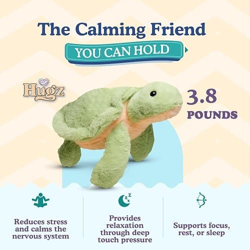 Hugz Official Shelly The Turtle – Premium Weighted Stuffed Plushie 3.8 lb for Adults & Kids – Microwavable Stuffed Animal – Heatable & Coolable – Super Soft Fur – Gift Ready Tube Packaging thumbnail 4