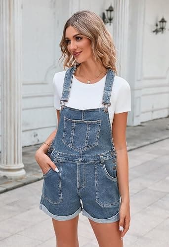 Pink Queen Women's Denim Shortalls Casual Adjustable Straps High Waist Bib Jeans Overalls Shorts Romper with Pockets thumbnail 7