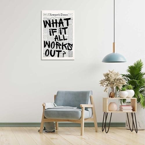 Drimiler Retro Black And White Newspaper Poster What If It All Works Out Canvas Wall Art Positive Affirming Quote Minimalist Prints Painting For Home Bedroom Dorm Wall Decor 16x24in Wframed thumbnail 3