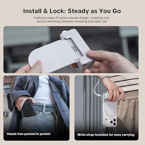 PGYTECH MagCam 2 Impugnatura per Smartphone Kit Modulare 3-in-1, Telecomando Bluetooth, Impugnatura di Ricarica e Supporto Wireless Magnetico MagSafe, per iPhone 12–17/Android 14 (Nero) thumbnail 6