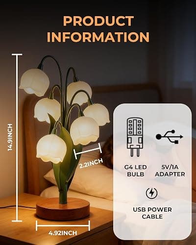 Flower Table Lamp, Vintage Lily Desk Lamp with 3 Color Modes, Cute Cottagecore Night Light for Bedroom, Bedside Table, Dorm, Aesthetic Home Decor, Mothers Day Gift for Mom, Birthday Gift for Women thumbnail 5