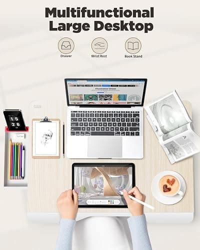SAIJI Folding Bed Desk for Laptop, Eating Breakfast, Writing, Gaming, Extra Large 25.6" x 19.3" Portable Floor Stand Laptop Desk Table for Adult,Kids, Wood Bed Tray Table Lap Desk thumbnail 3