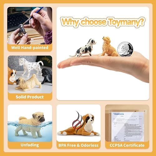 Toymany 12PCS Mini Dog Figurines Playset, Realistic Detailed Plastic Puppy Figures, Hand Painted Emulational Tiny Dogs Animals Toy Set, Cake Toppers Christmas Birthday Gift for Kids Toddlers thumbnail 5