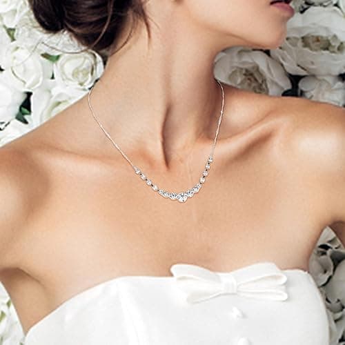 Jstyle Silver Plated Jewelry Set for Women Rhinestone Crystal Necklace Drop Earrings Link Bangle Bracelet Bridal Wedding Jewelry Sets for Brides Bridemaid Prom Costume Accessories thumbnail 7