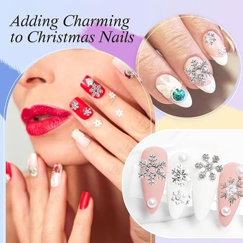 Muorruo 20 Pieces Christmas Nail Charms, Silver Snowflake Nail Rhinestones for Nail Art, Cute Winter Pearl Nail Decorations, Festive Snowflake Bling Nail Charms thumbnail 4