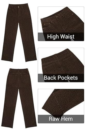 KDF Straight Leg Jeans for Women High Waisted Jeans Frayed Baggy Pants Raw Hem Loose Stretchy Cropped Wide Leg Jeans thumbnail 5