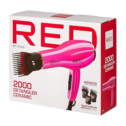 RED by KISS 2000 Ceramic Hair Dryer, Professional Salon Blow Dryer, 2 Detangler Pik Attachments, Tourmaline Technology, 3 Heat Settings, Easy Storage Loop (Pink) thumbnail 6