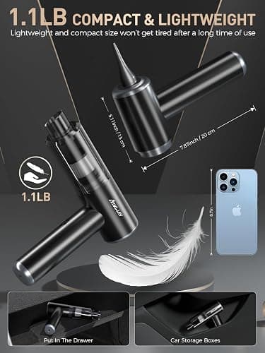 aokway Car Vacuum Portable Cordless 15000PA Powerful Suction, 7500mAh, 4-in-1, High Power Mini Vacuum Cleaner for Car, Home, PC, Keyboard, Desk Cleaning Small Handheld Rechargeable (Black) thumbnail 9