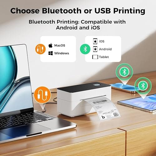 SVANTTO Bluetooth Thermal Shipping Label Printer 4x6, Compatible with Windows/Mac/Android/iOS, High-Speed 4x6 Label Printer for USPS, UPS, Ebay, Etsy, Shopify, Poshmark, Inkless Printing thumbnail 2