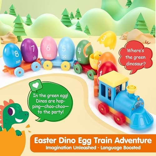 hahaland Toddler Learning Toys for 2 3 Year Old – Montessori Counting Matching Train Set with 8 Dinosaurs & Sorting Easter Eggs, Dino Stickers Toddler Toys for Kids 1-3 Years Easter Basket Stuffers thumbnail 6