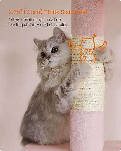 Feandrea Cat Tree, 33.1-Inch Cat Tower, Plush Condo for Large Cats up to 16 lb, Large Perch, 2 Caves, Scratching Post, Jelly Pink UPCT061P01 thumbnail 5