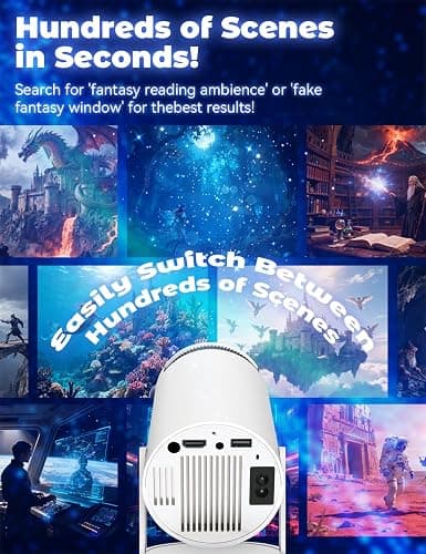 Fake Window Projector for Reading, 4k Window Scene Pre-Installed App for Instant Fantasy Ambience Scenes, 210° Rotation & Built-In Speaker , ±15° Auto Correction, 100" Screen from 2m thumbnail 6