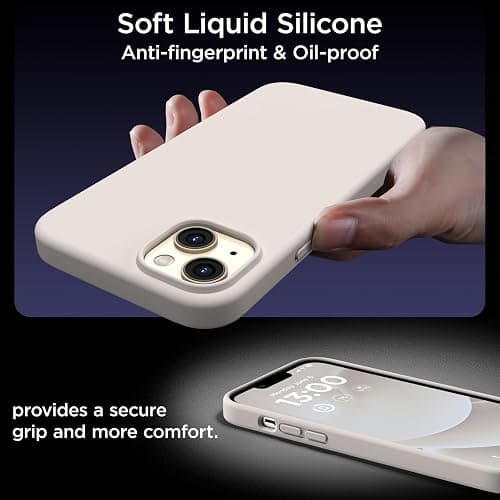 COFFKER for iPhone 13 Phone Case with [2X Screen Protectors], Liquid Silicone Shockproof Protective with Soft Anti-Scratch Microfiber Lining Slim Thin Case for iPhone 13 6.1 inch, Stone thumbnail 8