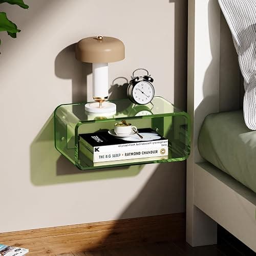 Acrylic Floating Nightstand, Bedside Table, Nightstand Shelf Wall Mounted Bedside Shelf (Green, Small) thumbnail 8
